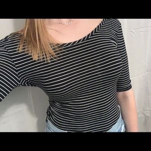 Black and white striped cross-back crop top